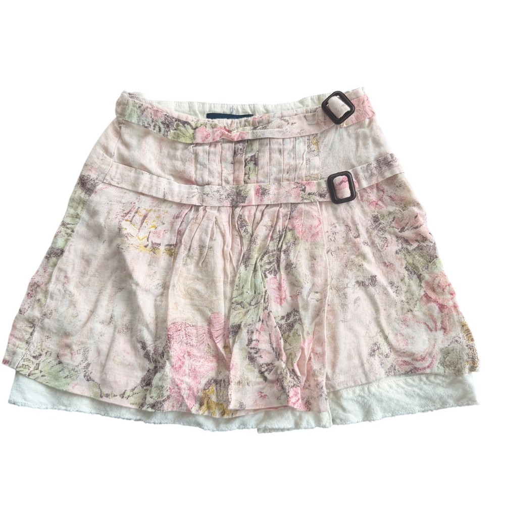Burberry Girls Floral Pleated Kilt Skirt Pink Wool Blend Size 6 Buckle Wrap
